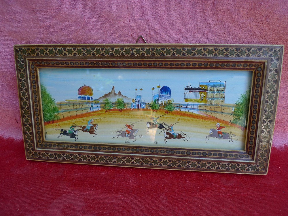 Beautiful Picture Orient Miniature Painting Equestrian Games Beautiful Frame!