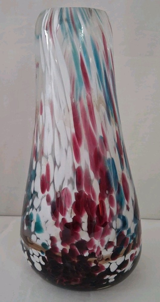 Vintage Signed Studio Art Glass Vessel Hand Blown Heavy Sculptural Vase