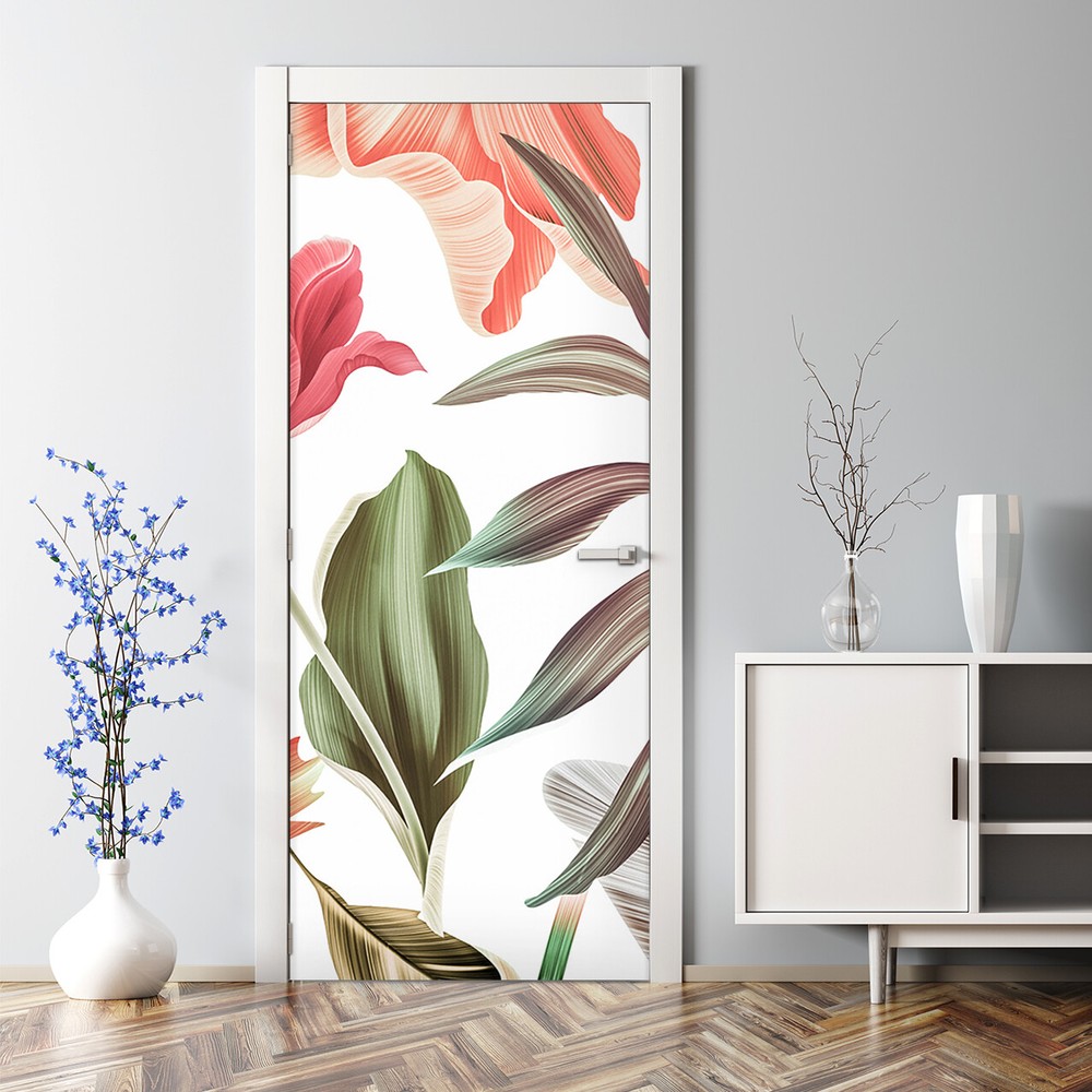 Vibrant Watercolor Leaf Door Sticker - Abstract Botanical Decal