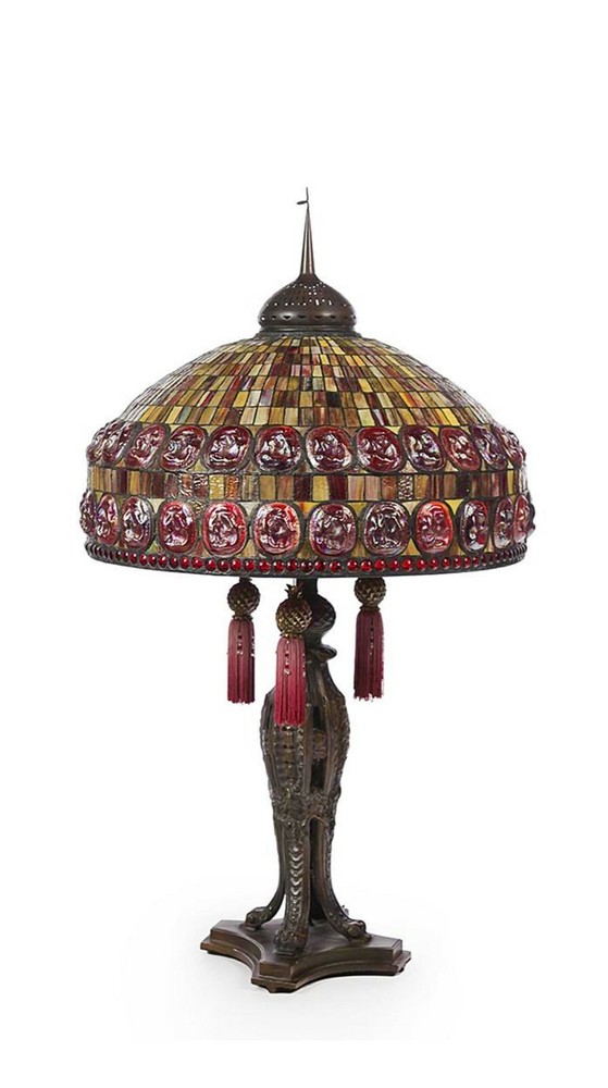 XL Tiffany-Style Turtle-Back Table Lamp.  Almost 4' Tall.  VIDEO/FREE S/H!