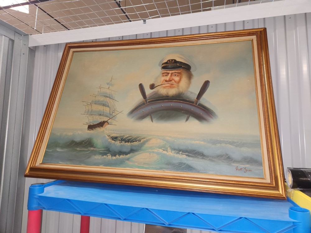Vtg Scott Meyers Signed Nautical Sea Captain Ship Oil on Canvas 40