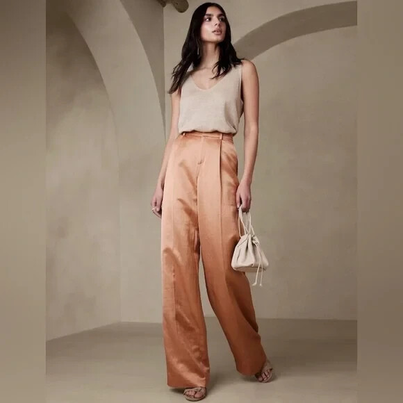 Banana Republic 4 Brigitte Straight Satin Pant Sz 4 Casita Pink #629194 NEW $250