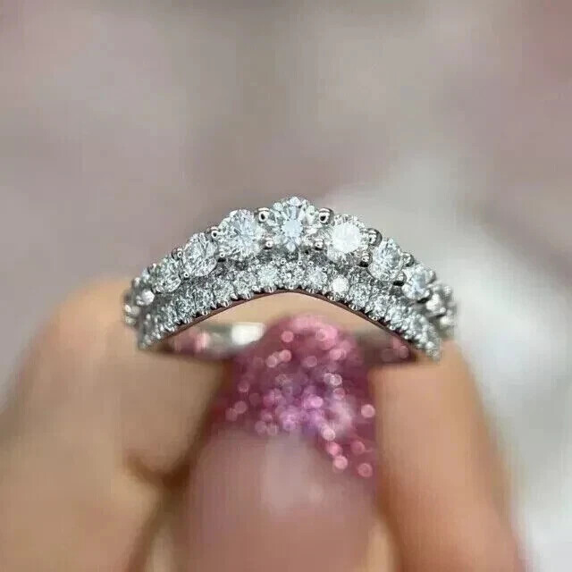 2Ct Round Lab Diamond Curved Engagement Ring in 14K White Gold