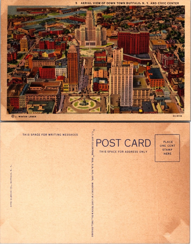 Aerial View Downtown Buffalo New York Civic Center Postcard