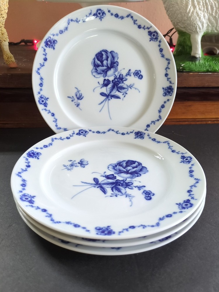 4 Vintage Furstenberg Salad Plate Blue White Floral Cottage Plates