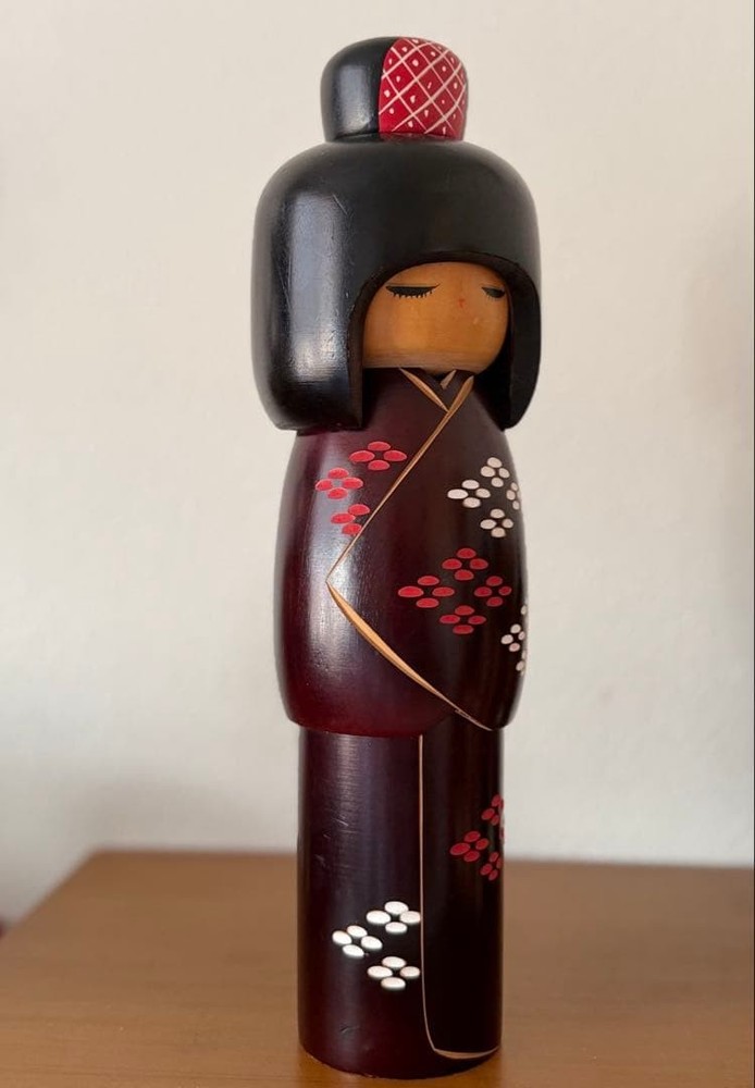 Kunio Miyagawa Kokeshi Doll Flower Pattern 34cm 940g Creative Handmade