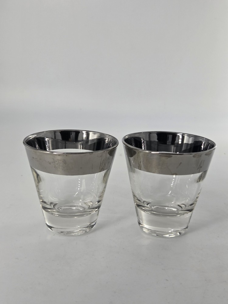 Set Of 2 Vintage Barware MCM Silver Rimmed 3 oz Cordial Glasses