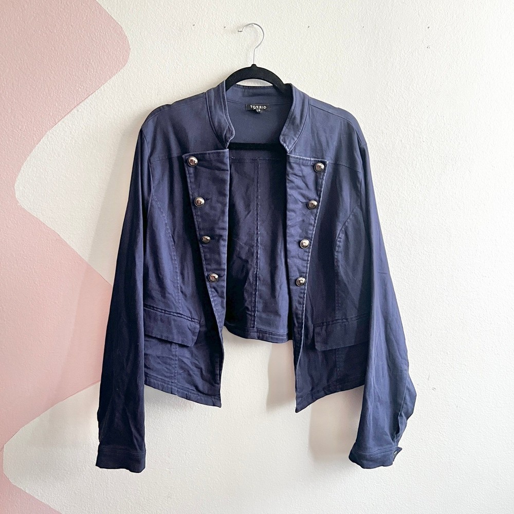 Torrid Military Jacket Womens Sz 3 Blazer Open Front Faux Buttons Academia