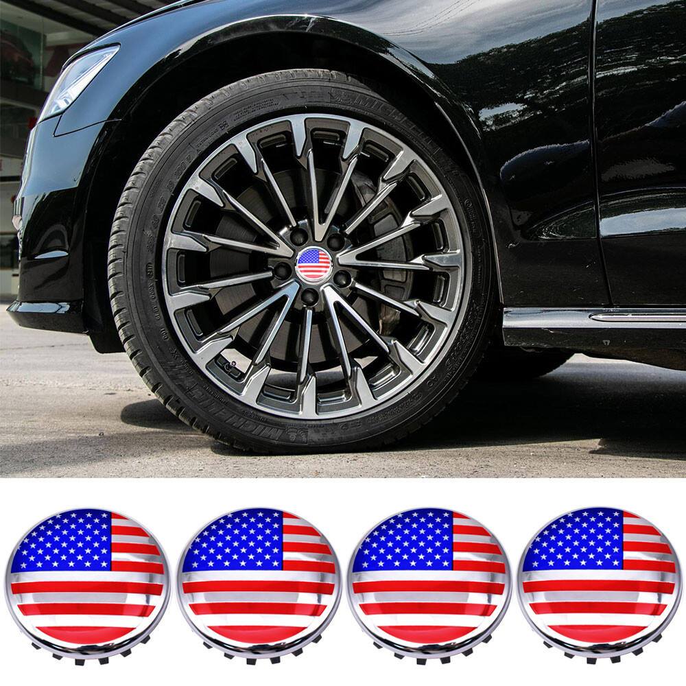 4pcs 83mm Chevy Cadillac Escalade EST Red White Blue US Flag Wheel Center Caps