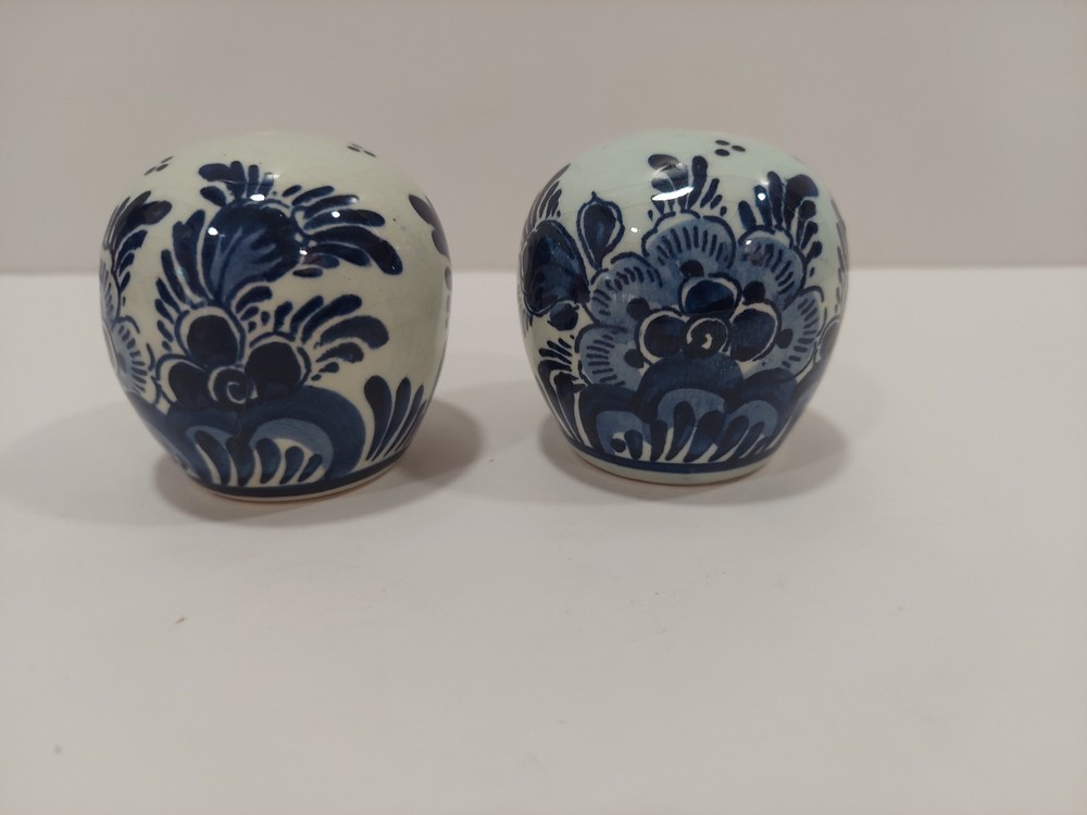 Vintage Delft Blue Hand-Painted Salt and Pepper Shakers From Holland
