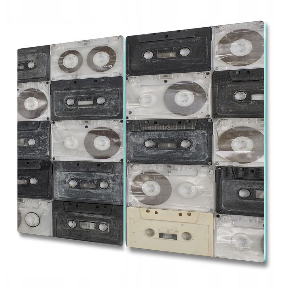 Glass Chopping Board Worktop Saver Retro Cassette design paper Home 2x30x52