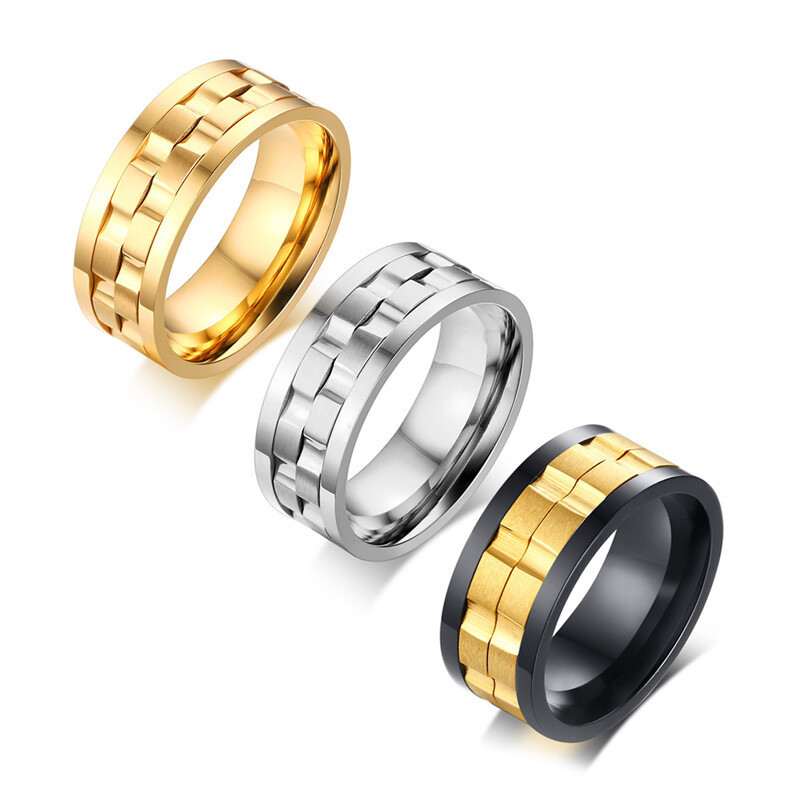 9mm Rotatable Pressure Relief Men's Titanium Steel Ring Fashion Jewelry Gift US