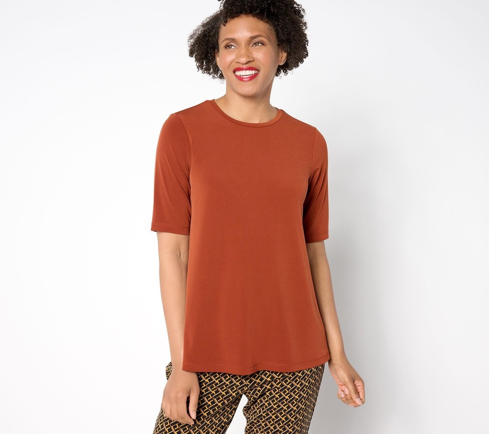 Susan Graver Women's Top Plus Sz 1X Essentials Liquid Knit Orange A654218