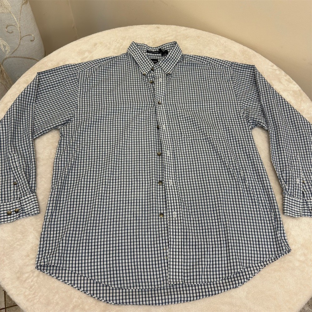 Arrow Mens Button-Down Shirt Size L Blue & White Plaid Long Sleeve
