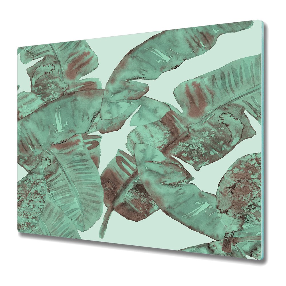 Glass Chopping Board Botanical Bohemian tropical abstract leaves vintage style
