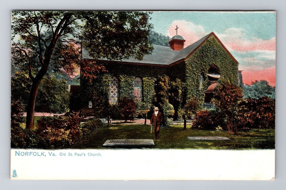 Norfolk VA-Virginia, Old St Paul's Church, Religion, Vintage Souvenir Postcard