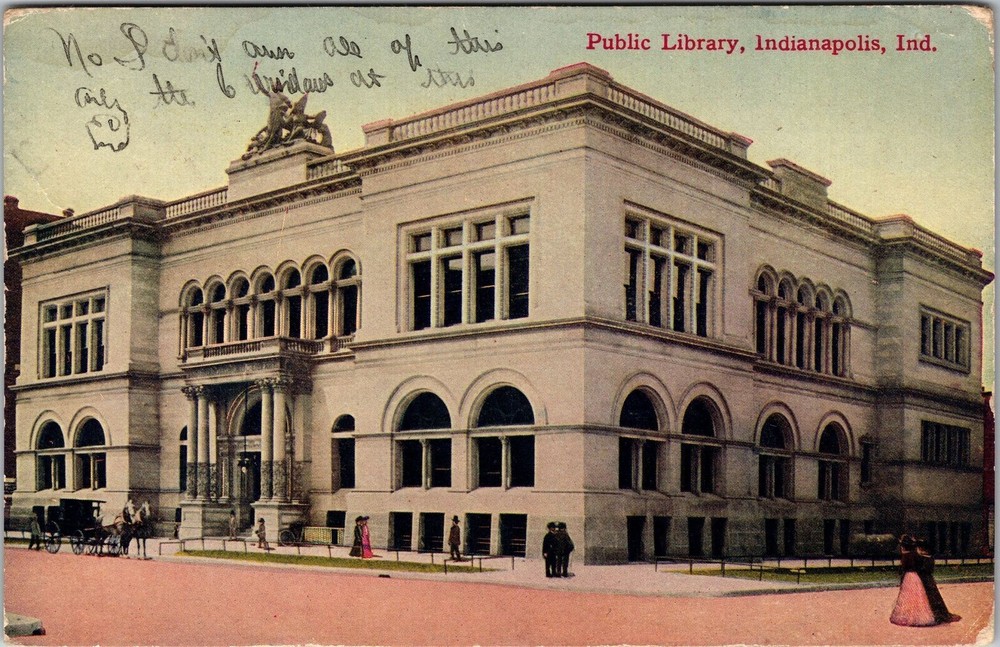 Indianapolis IN-Indiana Public Library Horse Drawn Carriage Vintage Postcard