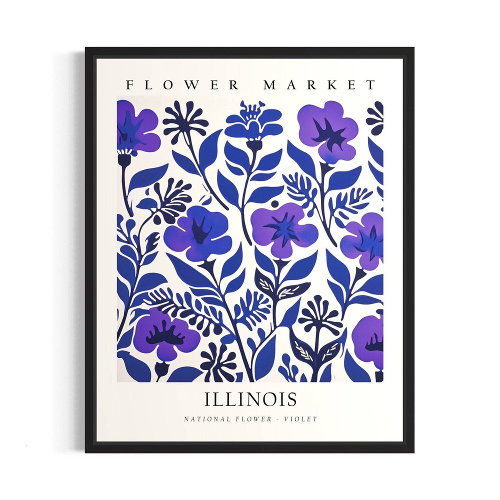 Illinois Flower Market Poster Art Print Botanical Collection For Bedroom Wall