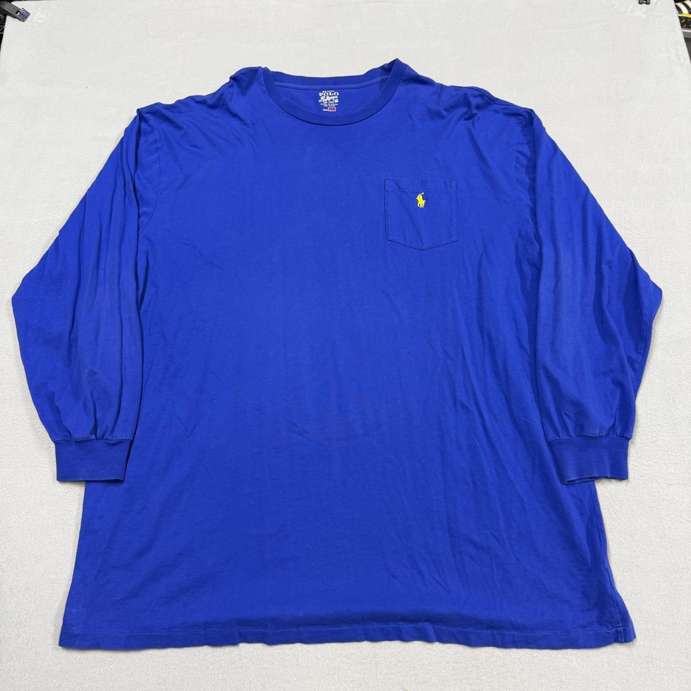 Polo Ralph Lauren Shirt Mens 3XLT Blue Long Sleeve Pocket Tee Big & Tall Logo