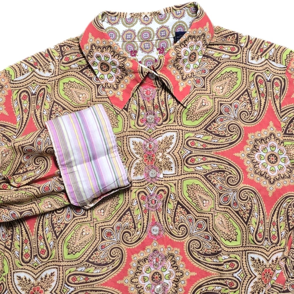 Robert Graham Women's Paisley Flip Cuff Shirt Top Blouse Sz Medium Limited