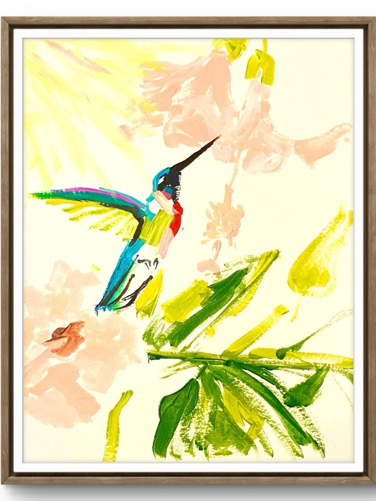 TITA PAINTZ Colorful ￼Hummingbird Hibiscus Flowers Handmade 9x12 Wall Art