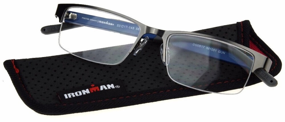 NEW! Foster Grant Reading Glasses IRONMAN IM1001 GRAY/BLUE Metal IronFlex
