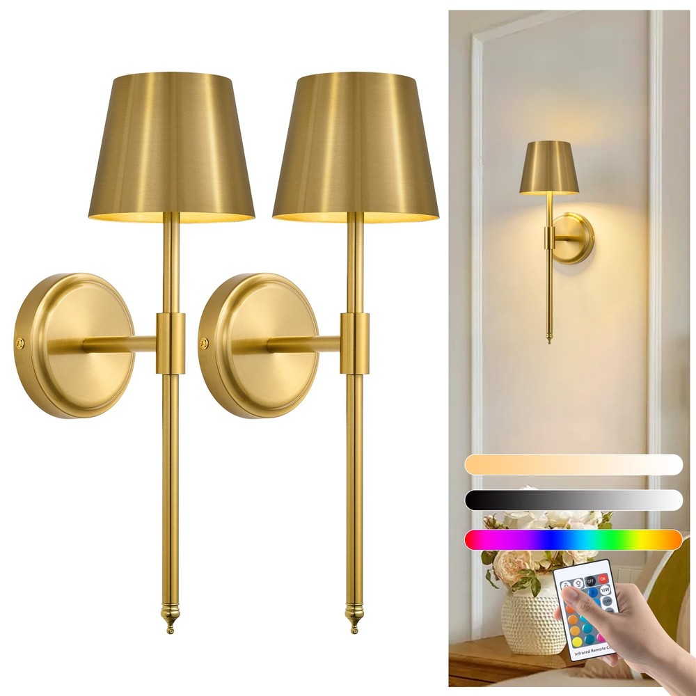 Battery Operated Wall Sconce Set of 2, Cordless 5000mAh Gold Rechargeable LED