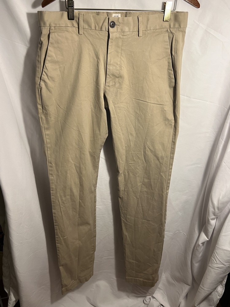 Gap Chino Men's 34x32 Relaxed Fit Beige Khaki Pants Cotton Blend Flat Front
