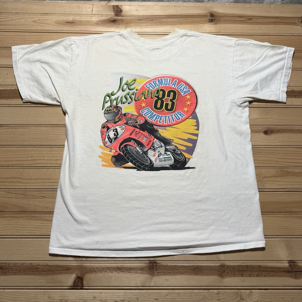 Vintage 90s Y2K Joe Prussiano #83 Motorcycle Pro Motion Team Racing Shirt Large