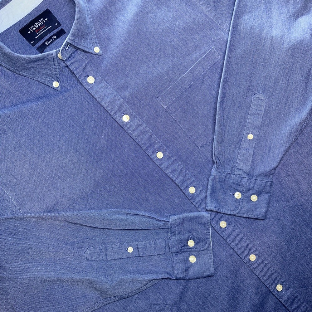 Charles Tyrwhitt Weekend Button Down Shirt Men's XL Blue Classic Fit Chambray