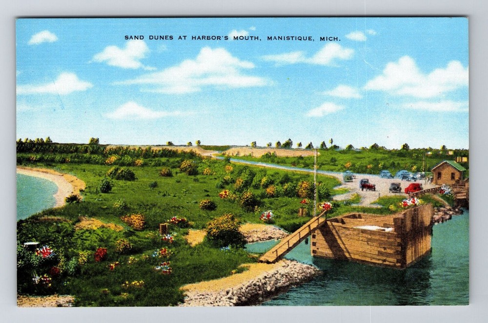 Manistique MI-Michigan, Sand Dunes at Harbor's Mouth, Vintage Postcard