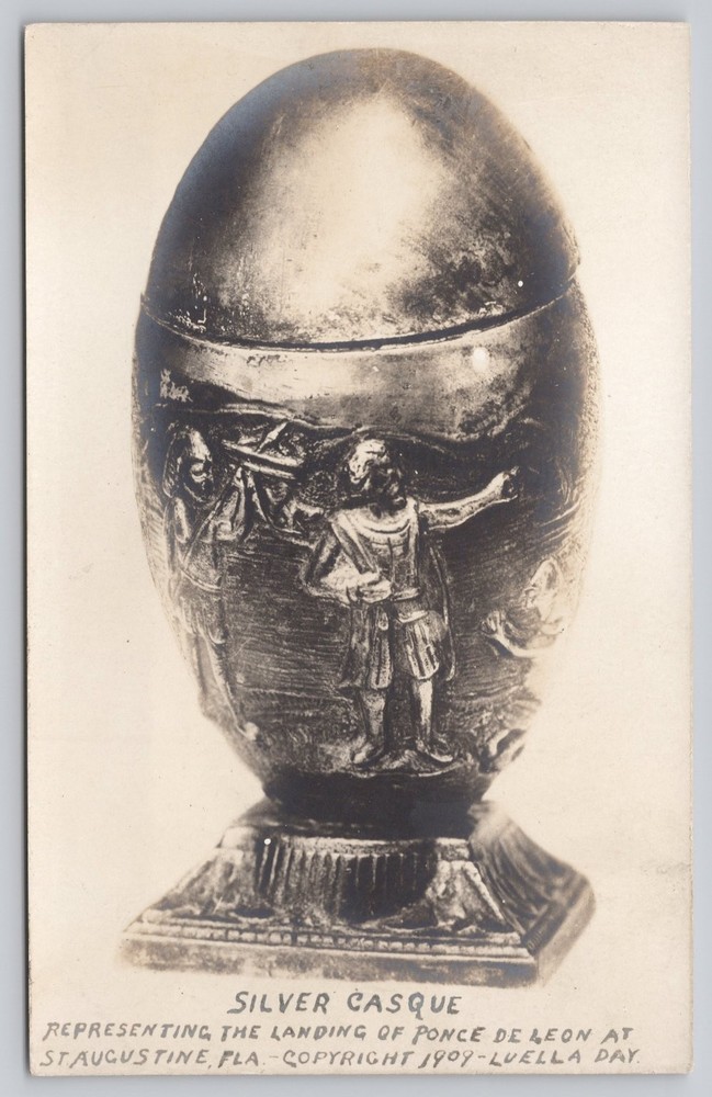 1909 RPPC Silver Casque Ponce de Leon Landing St. Augustine Florida History
