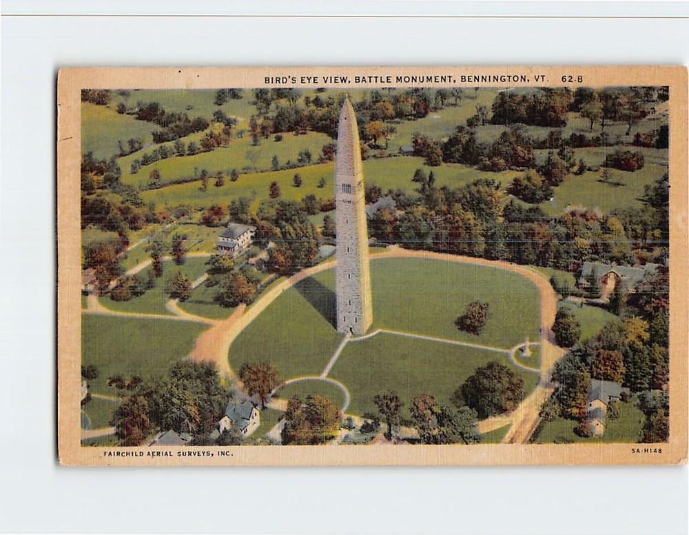 Postcard Bird's Eye View Battle Monument Bennington Vermont USA
