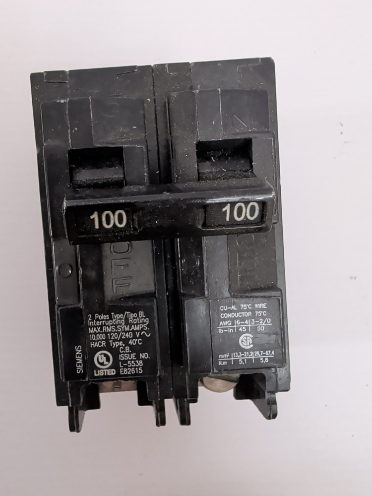 Siemens  B2100 Type 2 Pole , 100Amps 120/240Volt Bolt-On Circuit Breaker Tested