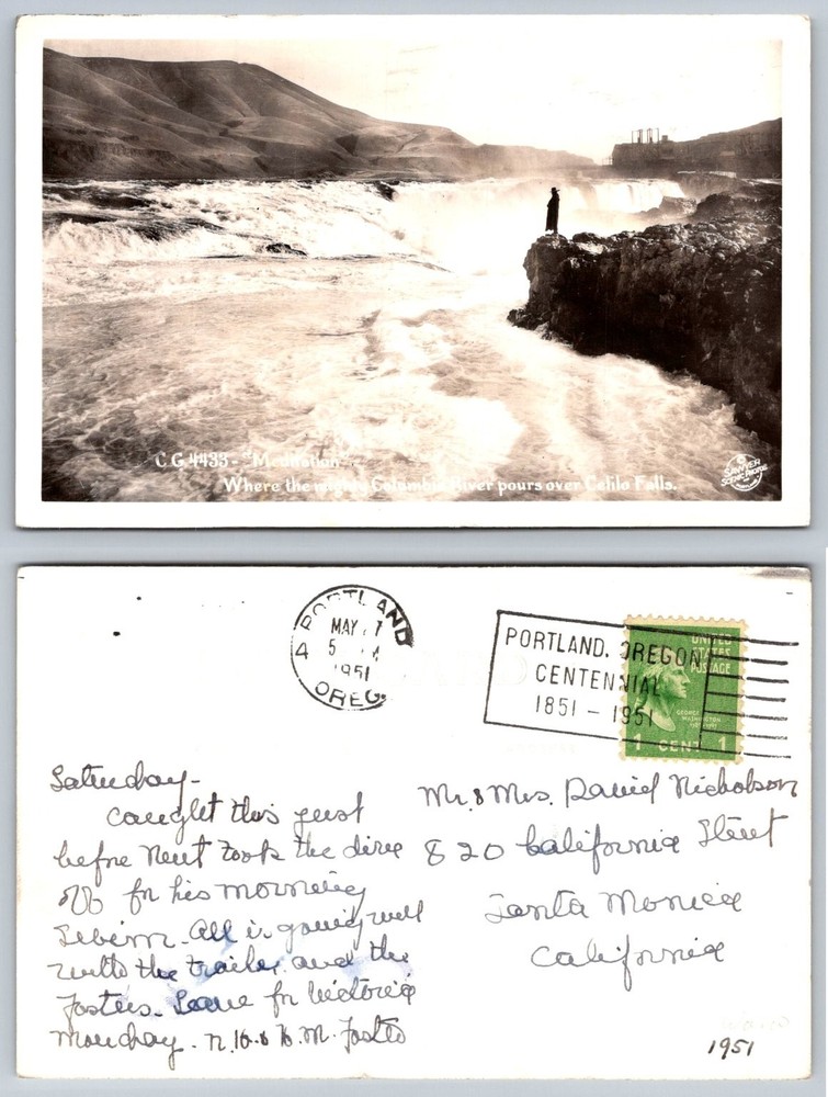 1951 RPPC Celilo Falls Columbia River Oregon Dalles Dam Vintage Postcard