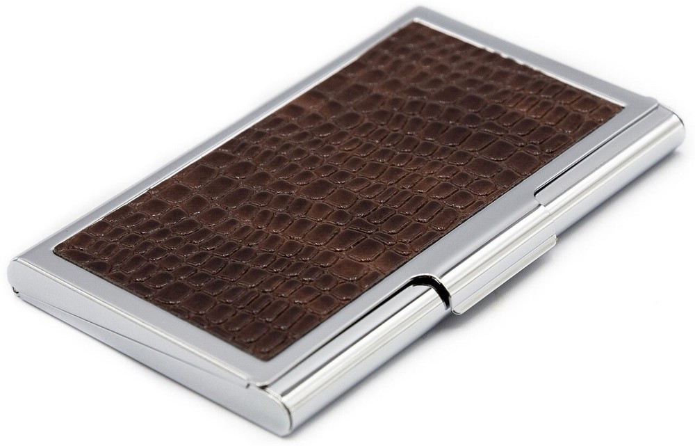 Slim Genuine Brown Snake Leather Business Card Case for Professionals  