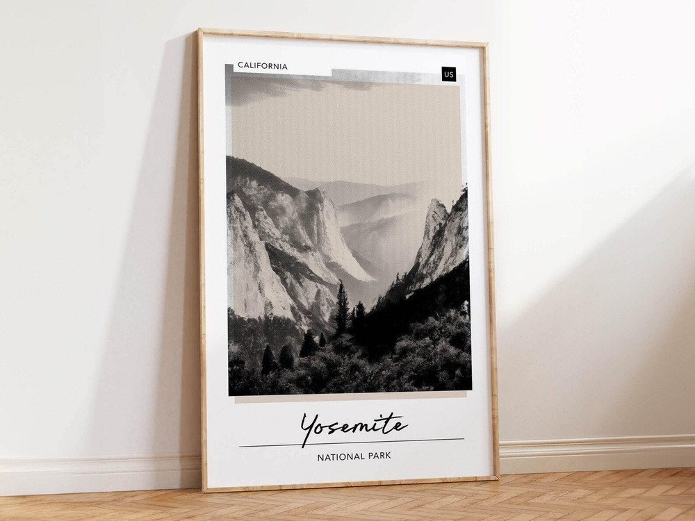 Yosemite National Park Poster Black And White Prints California Travel Decor