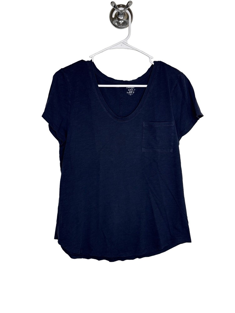 Ann Taylor LOFT Women's Vintage Wash T Navy V-Neck Short Sleeve Cotton Top M