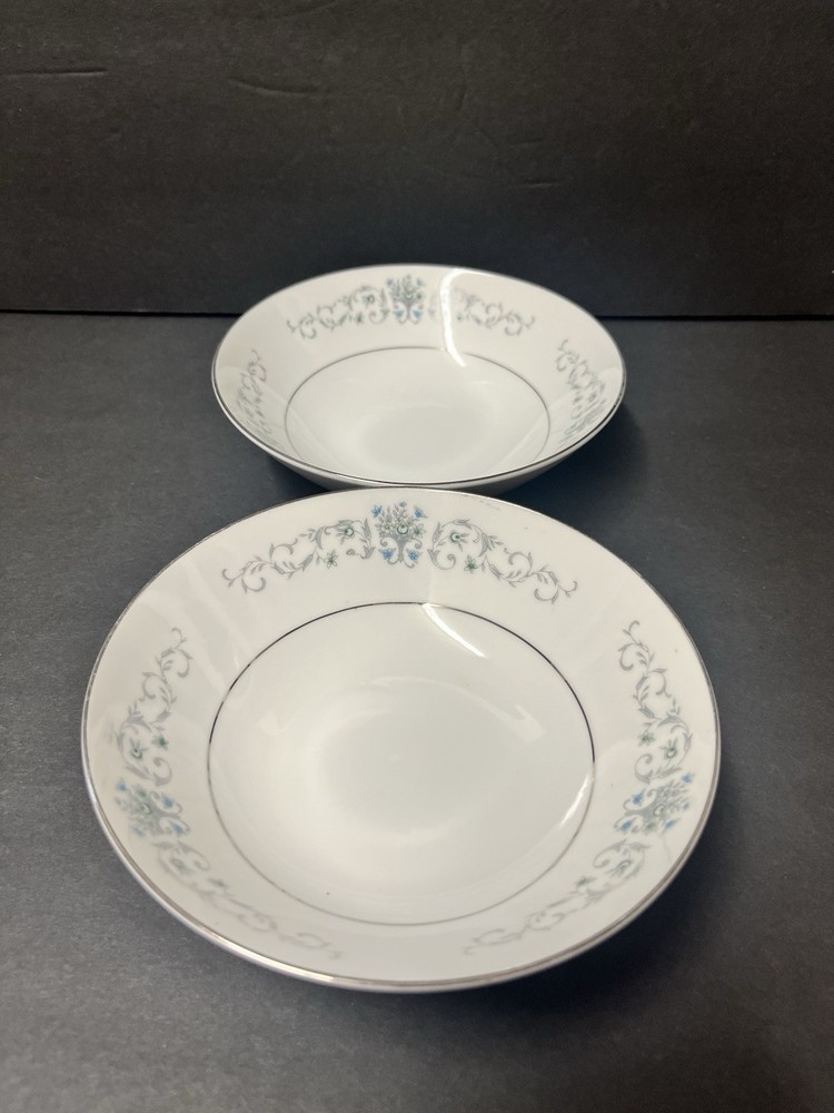 Rose China Bordeaux 3913 Blue Silver 6 1/4” Cereal Soup Bowls Set Of 2 Japan