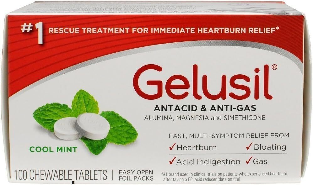 Gelusil Antacid, Anti-Gas Chewable Tablets, Mint 100 ea