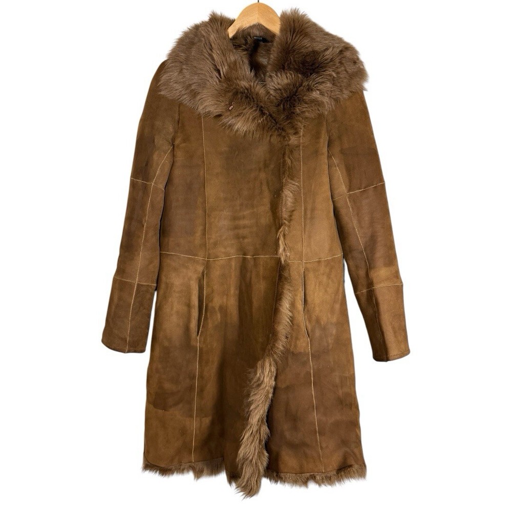 Joseph Brown Anais Toscana Lambskin Shearling Long Coat Size 36