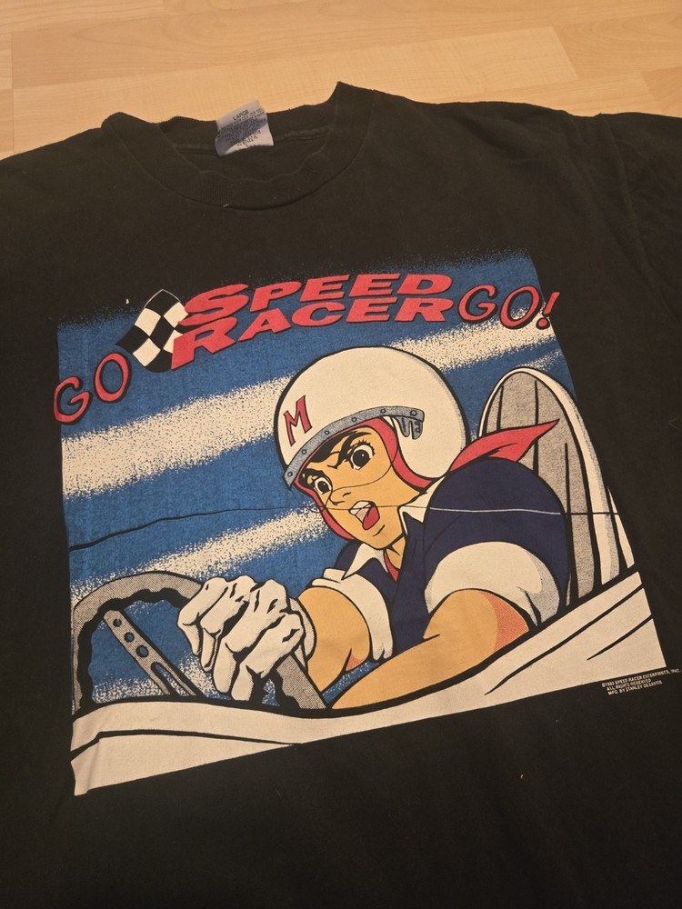 Vintage 1993 Speed Racer Stanley Desantis Graphic T-Shirt Black Size L