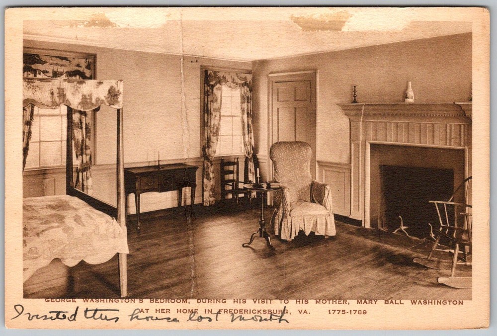 Antique Postcard George Washington Bedroom Fredericksburg, VA 1910s