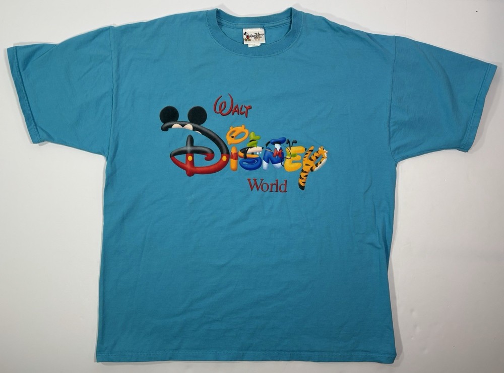 Vintage Disney Shirt Adult L Winnie The Pooh Mickey Tigger Made In USA Blue Y2K