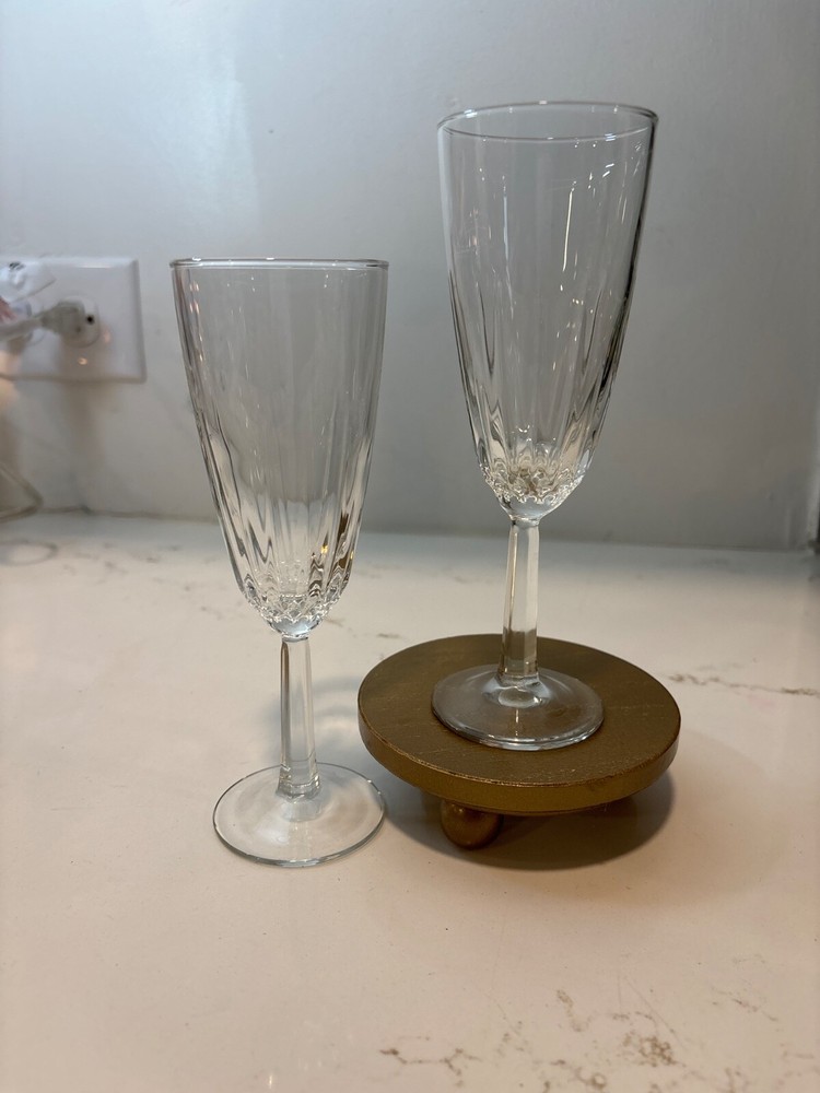 Set of 2 Long Champ Champagne Flutes Crystal Drinking Glasses