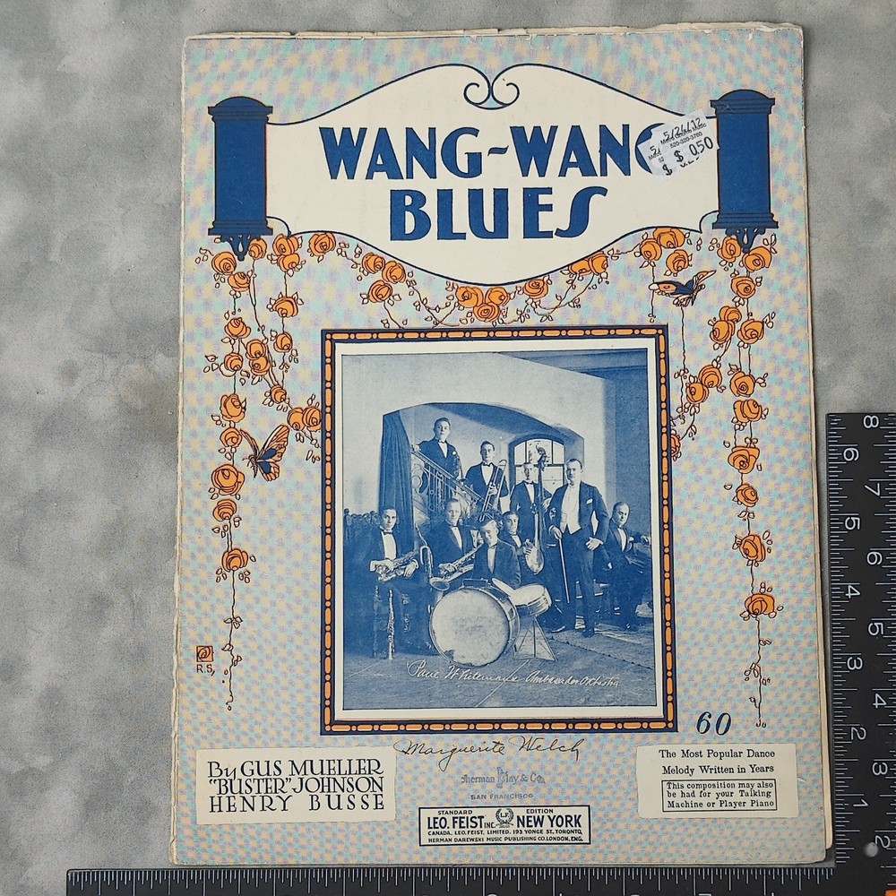 1921 Wang-Wang Blues Sheet Music Paul Whiteman Ambassador Orchestra Leo Feist