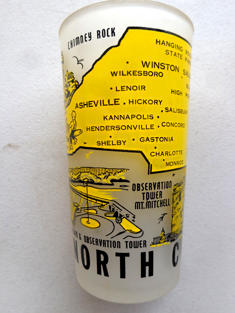 Vintage Hazel Atlas Drinking Glass Souvenir Historical Sites Map north carolina