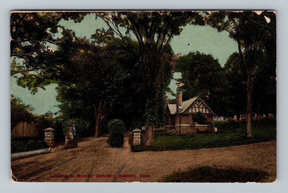 Danbury CT-Connecticut Entrance To Wooster Cemetery Vintage c1910 Postcard Card