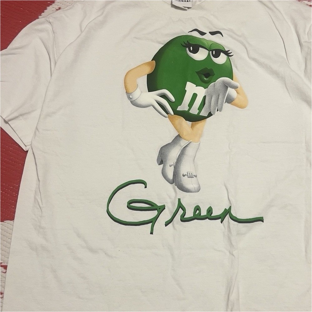 2010s M&M's Green M&M White Graphic T-Shirt Mens XL Candy Mascot