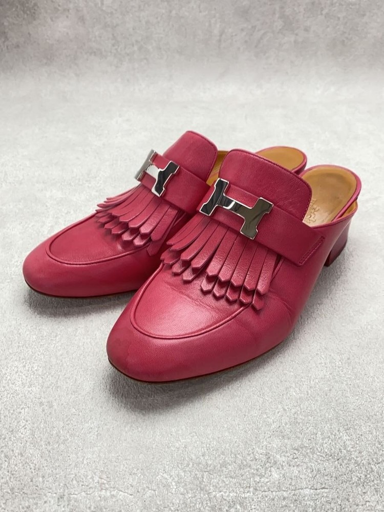 Authentic HERMES Pink Leather Mules EU 36 Preowned Free Shipping